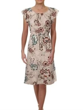 LAUREN RALPH LAUREN Women's Flutter-sleeve Drawstring Waist Sheath Dress 12